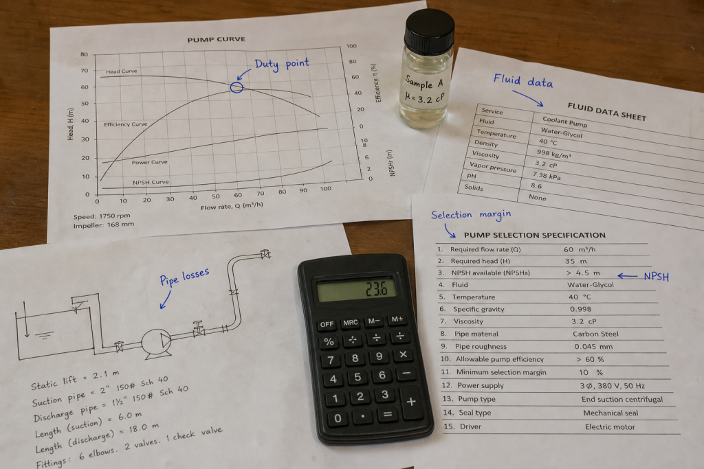 Centrifugal pump sizing process requirements