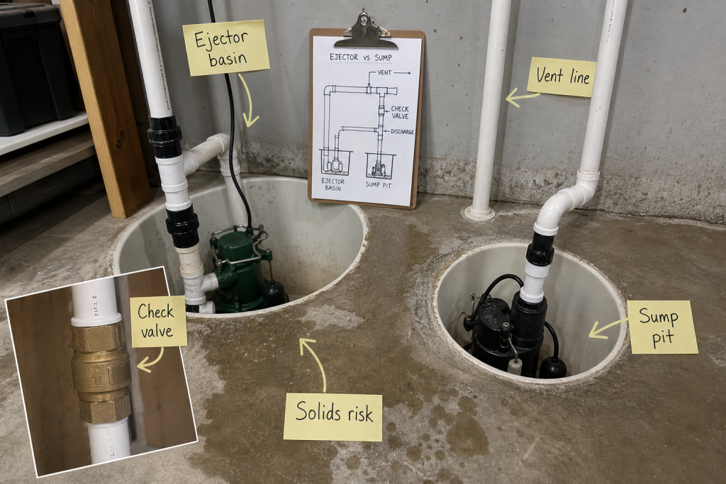 Sewage ejector pump vs sump pump