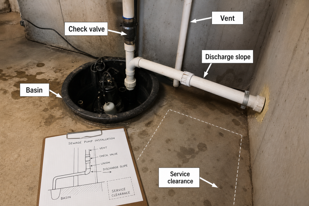 Sewage pump installation diagrams