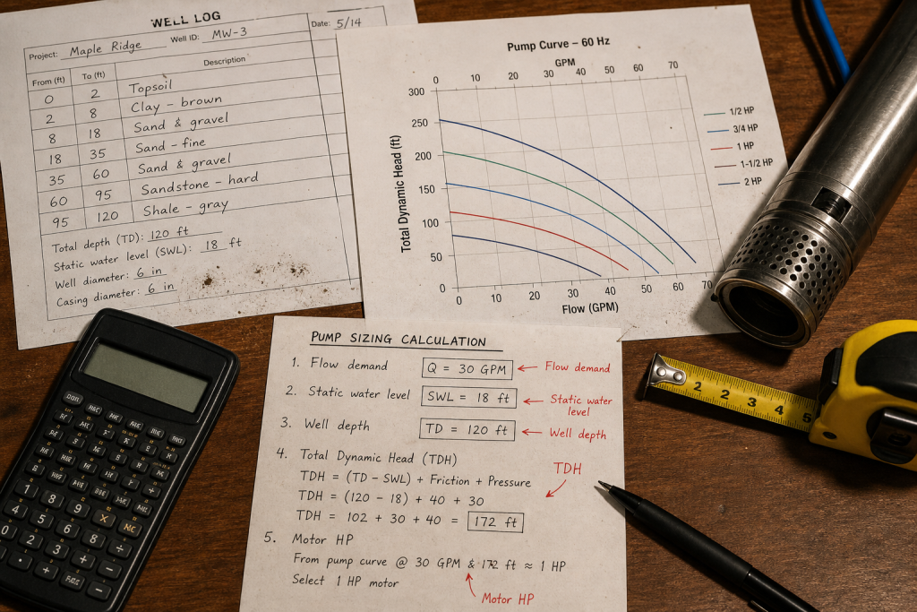 Submersible well pump sizing calculator