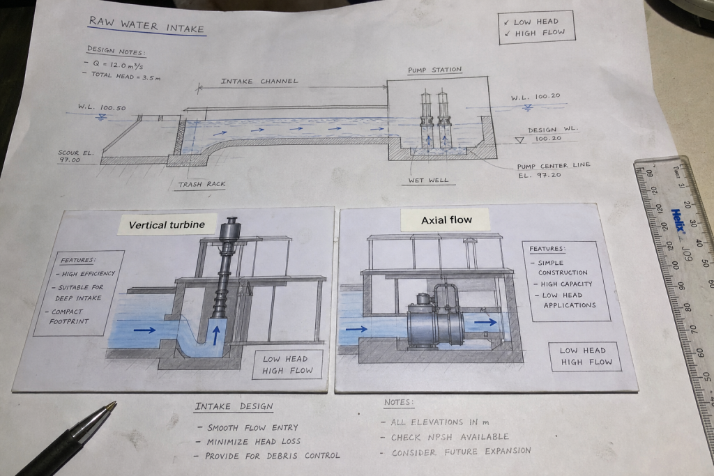 Vertical turbine vs axial flow pumps raw water intake